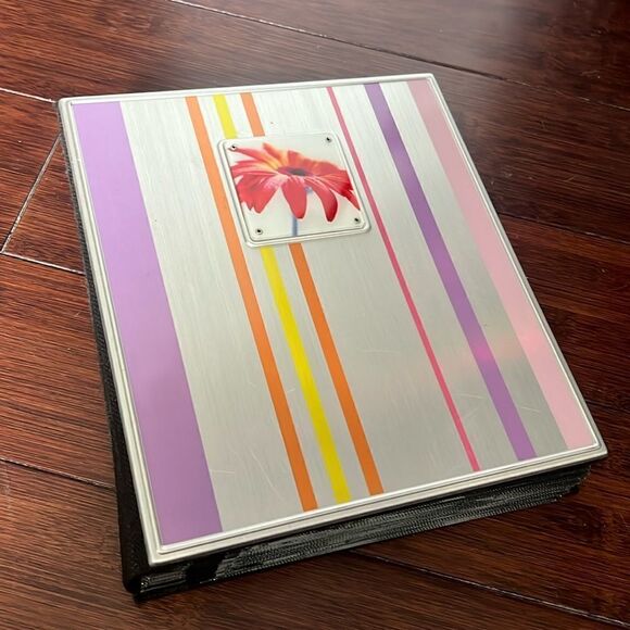 200 Picture Photo Album - NEW - Purple Striped & Flower Hardcover Photo Album - Picture 1 of 4